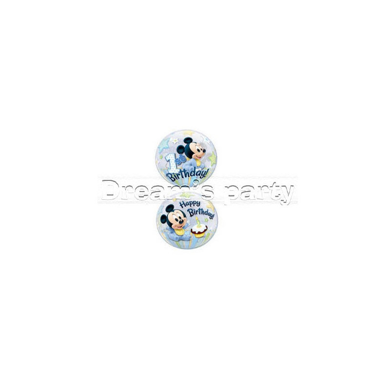 Palloncino BUBBLES Topolino Mickey Mouse 1 compleanno - Pallone Trasparente 56cm