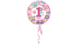 Pallone PALLONCINO in foil MYLAR 1° Compleanno Bimba - Rosa - gonfiabile ad elio o ad aria
