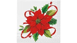 20 TOVAGLIOLI in carta Bianchi con stella di natale Rossa - tavola natalizia