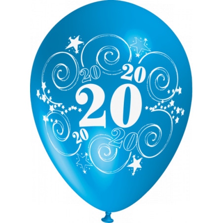 10 Pallone PALLONCINI in LATTICE stampa numero 20 colori assortiti - per decorazione addobbo feste, party, 20 anni, anni
