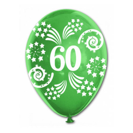 10 Pallone PALLONCINI in LATTICE stampa numero 60 colori assortiti - per decorazione addobbo feste, party, 60 anni, anni