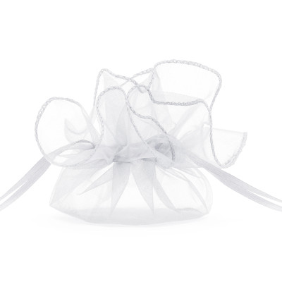 10 Sacchetti pouches BIANCO - tulle in organza per confetti confettate - 25cm