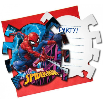 6 Inviti SPIDERMAN con busta - per festa party di compleanno - festa per bambini