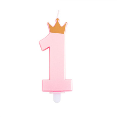 CANDELA numero 1 ROSA con coroncina - candelina primo compleanno per torta