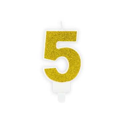 CANDELA numero 5 Oro GLITTER per torta - candelina in cera numerale per dolci