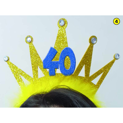 Cerchietto Frontino 40 Anni Corona Coroncina Oro Happy Birthday BUON COMPLEANNO