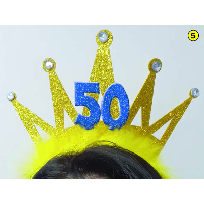 Cerchietto Frontino 50 Anni Corona Coroncina Oro Happy Birthday BUON COMPLEANNO