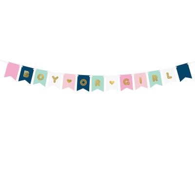 FESTONE bandiere in carta Boy or Girl Multicolore Oro Baby Shower 15x175cm