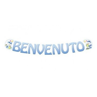 FESTONE ghirlanda Benvenuto Celeste in carta Nascita bimbo bambino - 400x22cm