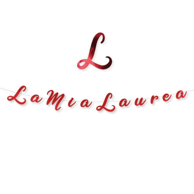 Festone in carta LA MIA LAUREA scritta corsivo Rosso Lucido Ghirlanda decorativa