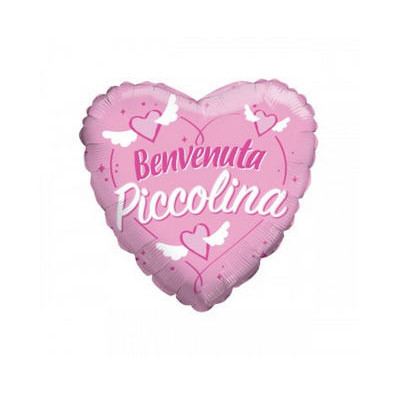 Palloncino foil Mylar BENVENUTA piccolina  cuore ROSA bimba - gonfiabile ad aria o ad elio