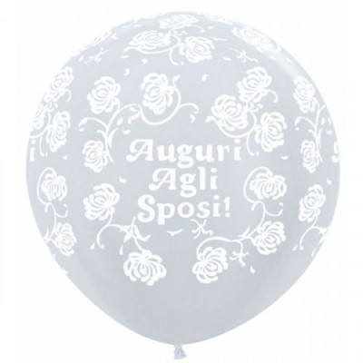 Palloncino Mongolfiera Stampa Auguri agli Sposi colore bianco perlato stampa bianca 90 cm