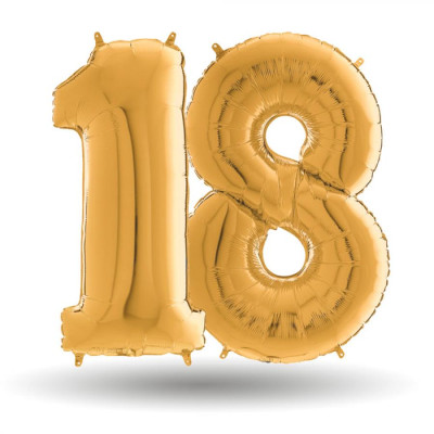 Pallone compleanno numero 18 anni Oro 101cm palloncini gonfiabile aria, ELIO
