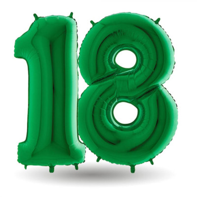 Pallone compleanno numero 18 anni Verde 101cm palloncini gonfiabile aria, ELIO