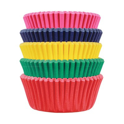 100 mini pirottini Rosso, Verde, Giallo, Blu e Fucsia in carta forno per Cupcake